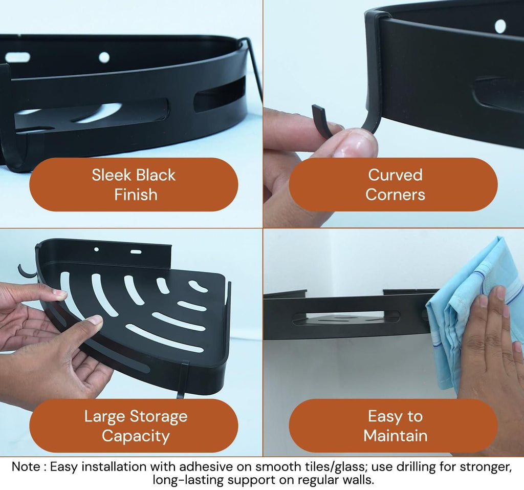 Aluminium Heavy Duty Self Adhesive Bathroom Corner Shelf (Pack of 1)